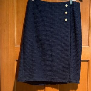 Talbots Navy Tweed Skirt with Gold Buttons
